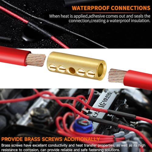 6 Gauge Wire Butt Connectors 6 PCS Brass Mechanical Butt Splice Connectors Kit 6 AWG Mechanical Repair Splice Kit Splice Screw Sleeves 6 PCS Mechanical Splices & 3:1 Heat Shrink Tubes - color: Bare Brass
