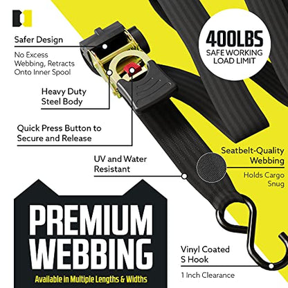 DC Cargo Mall Auto Retractable Ratchet Straps (4-Pack) 2” x 10ft, Heavy Duty, 3,033lb Break Strength – Tie Down Straps for Cargo, Truck, Trailer, Boats - size: 2 (Pack of 2)