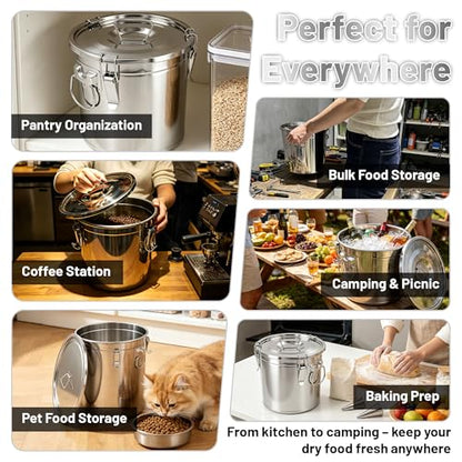 304 Stainless Steel Airtight Food Storage Container with Locking Lid & Clips 8.72gal/33L Large Kitchen Jar for Rice, Flour, Sugar, Grain, Coffee Beans - size: 33L