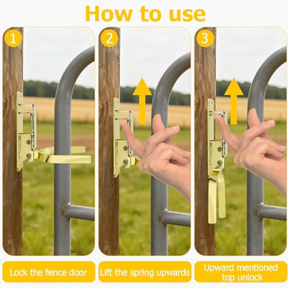 Heavy Duty Automatic Locking Gate Latch (2-Pack) - Farm/Ranch Fence Latch with Zinc Coating, One-Hand Operation & Spring Lock, Easy Install for Wood/Metal/Pipe Fences