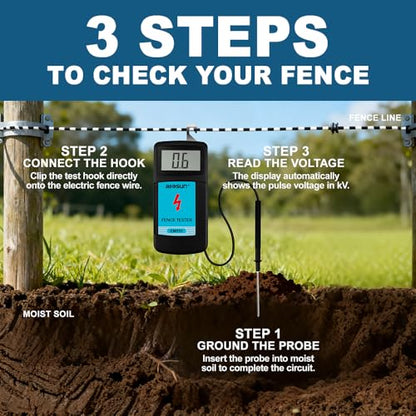 allsun Digital Electric Fence Voltage Tester and Fault Farm Finder, Fence Voltmeter/Grounding Tester LCD Display for 300V to 9.9kV Pulse, Fence Voltage Indicator Checker Farm Gardening Tool