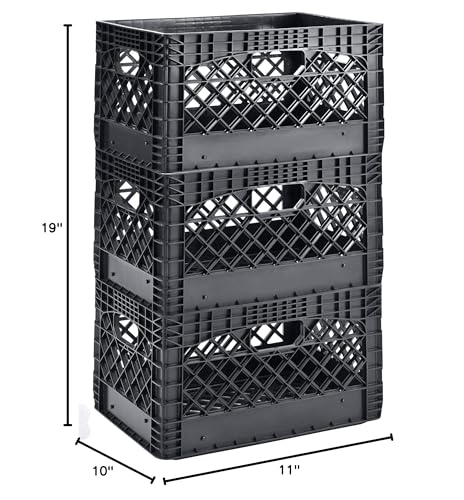 Muscle Rack PMK24QTB-3 24 quart 3 Pack black Heavy Duty Rectangular Stackable Dairy Milk Crates , 11" Height, 19" width