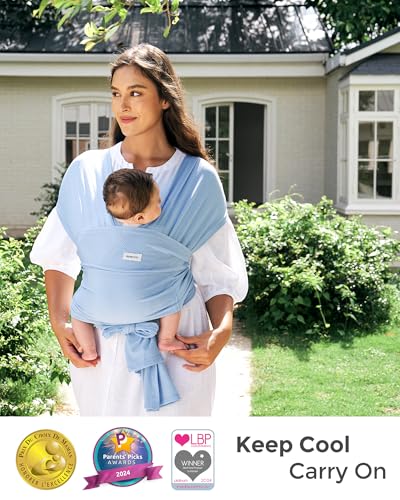 Momcozy Baby Wrap Carrier, Easy-On 2-Piece Design, Air Mesh Cooling - color: Air Mesh-Light Blue