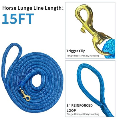 Horse Lead Rope, Double Braided Nylon, Soft Comfort Grip, with Quick Halter Attachment, 1/2" x 15ft,Blue - color: Blue