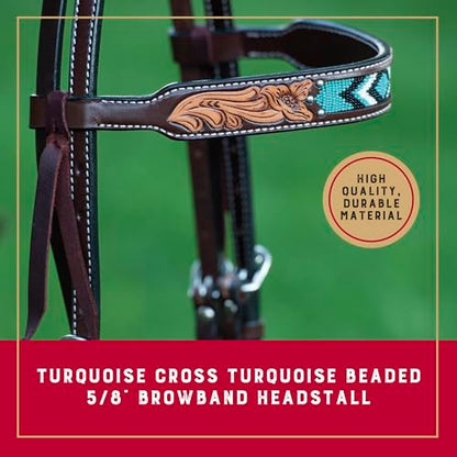 Weaver Equine Turquoise Diamond Beaded Horse Headstall, Leather Headstalls for Horses for Trail Riding, Durable Equine Supplies, Dark Oil