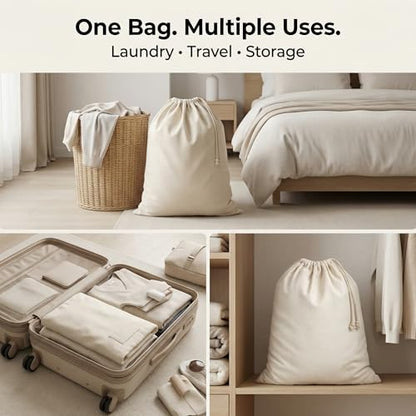 Urban Villa Laundry Bags 4-Pack 28”x36" Extra-Large Cotton Canvas Heavy Duty Washable Durable Travel Laundry Sacks with Drawstring Closure Reusable Hamper Liners for Dirty Clothes Delicates & Lingerie