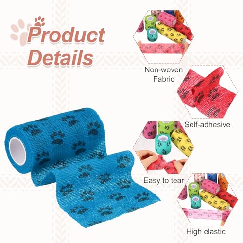 Pet Wrap Bandages, 4 Inch 5 Yard Self Adhesive Bandage Wrap, Pet Non-Woven Tape First Aid Cohesive Gauze, (Light Blue/Paw, 2 Pcs), Intended for Dog/Cat/Bird/Legs/Paws/Wound - color: Light Blue, size: 4 inch