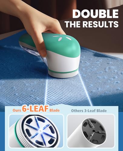 POPCHOSE Fabric Shaver, Lint Shaver with 6-Leaf Blade, Rechargeable - color: Spring Green