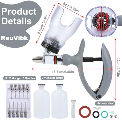 5ml Continuous Self-Refilling Livestock Syringe, 10 Needles Included - color: Grey