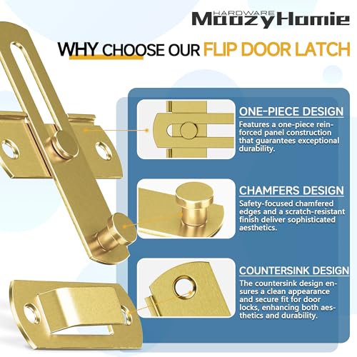 4 Inch Flip Latch Gate Latches, 180 Degree Flip Barn Door Lock Latch, Heavy Duty SUS304 Stainless Steel Flip Sliding Latch, Bolt Buckle Lock for Barn Wood Fence Sliding Doors, Gold, 2 Pack - color: Gold