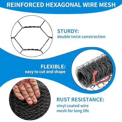 1/2 Inch Black Wire Mesh Roll - 48'' x 100' Chicken Wire Fence, 20 Gauge Hardware Cloth Poultry Netting for Garden/Animal Barrier/Rabbit/Floral/Chicken Coop/DIY Projects - size: 20 Gauge-1/2 Inch-48'' x100'