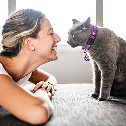 Baeuppit 2Pcs Breakaway Cats Collars Cat Collars for Boy & Girl Cats Adjustable Kitten Collars with Bell,Purple+Black,8"-13.1" - color: Purple+Black, size: 8.0-13.1"