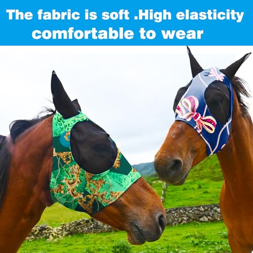 Super Comfort Fly Marsks for Horses of 2pcs Set-Horse FlyMask with Ears- Elasticity Fly Mask with UV Protection（Size：L - size: 2 pcs