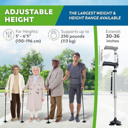 HONEYBULL Walking Cane for Men & Women, Foldable Free Standing Cane - color: Silver