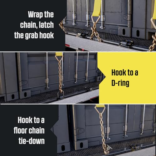Two 4-in. X 30-Ft. Heavy-Duty Winch Straps with Chain End and Grab Hook, 16,200 Lbs. Break Strength | Chain TieDowns By DC Cargo Mall - size: 2-pack, style: Grab Hook