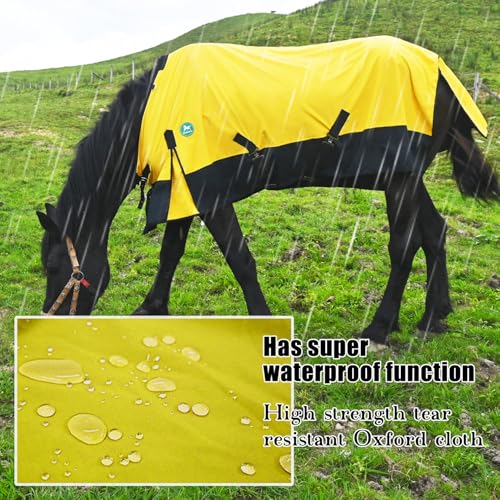 Waterproof Horse Sheet|Horse Blankets for Real Horses|Adjustable with Tail Rainy Day Choices for Horses(70", Yellow)