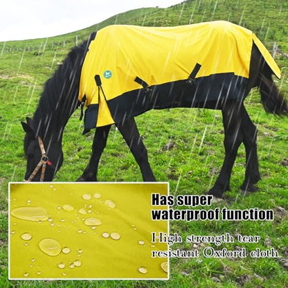 Waterproof Horse Sheet|Horse Blankets for Real Horses|Adjustable with Tail Rainy Day Choices for Horses(70", Yellow)