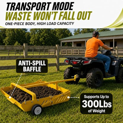 GRIND MODE 2-in-1 Horse Paddock Cleaner & Tow-Behind Trailer - color: Yellow, size: Upgraded Steel Chain
