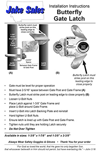 Jake Sales -Chain Link Fence Butterfly Gate Latch - Fence Automatic Gate Latch - 1-5/8" Gate Frame and 2-3/8" Gate Post - Galvanized Fence Gate Latch with Hole for Padlock - color: GALVANIZED, size: 1-5/8" x 2-3/8"
