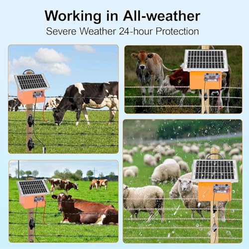 Solar Electric Fence Charger, 20 Miles 7.5W 0.5J for Livestock