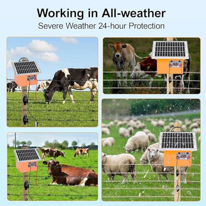 Solar Electric Fence Charger, 20 Miles 7.5W 0.5J for Livestock