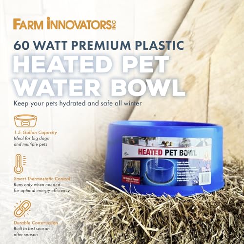 Farm Innovators Premium Plastic Heated Pet Water Bowl, 60 Watts, Blue