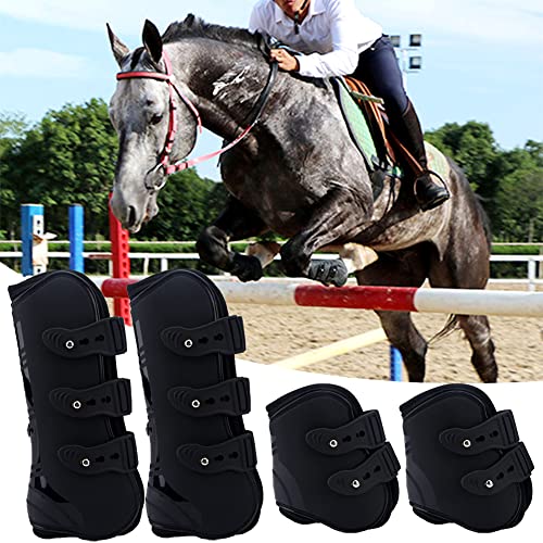 MAYiT Horse Tendon Boots (4 pcs - Front & Hind), PU Shell Tendon Fetlock Brace Guard Boots for Riding Shock Absorbing Jumping Competition Protection