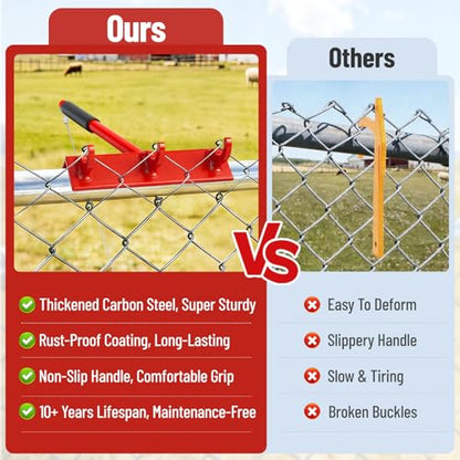 2PCS Fence Top Rail Stretcher Tool, Chain Link Top Rail Dressing Tool with 3 Hooks and 28in Cable, Thickened Carbon Steel, Strong Pull, Easy One-Person Use