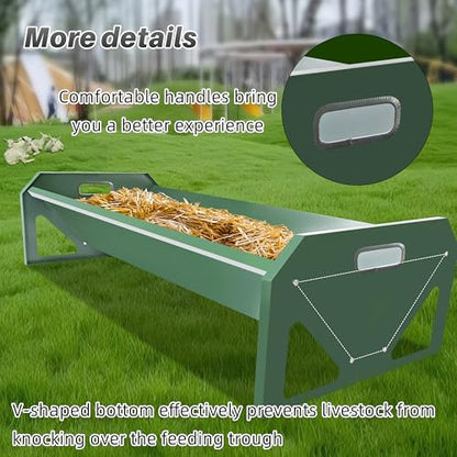 [New Upgrade] Stainless Steel Goat Feeder 45 Inch, Heavy Duty Large Capacity Feed Trough, Thickened Livestock Feeder, Easy to Clean, for Goats, Sheep, Horses, Cattle, Alpacas