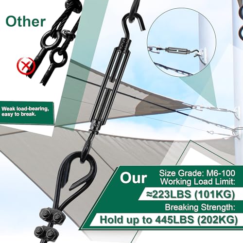 Black Small Turnbuckles for Cables Wire, M6 Hook and Eye Tensioner - size: 6 Pcs M6 x 5.9"
