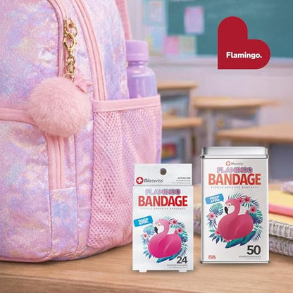 BioSwiss Bandages, Flamingo Shaped Self Adhesive Bandage Set, Latex Free, Sterile Wound Care, 24 Count - size: 24-Count Box, style: Flamingo