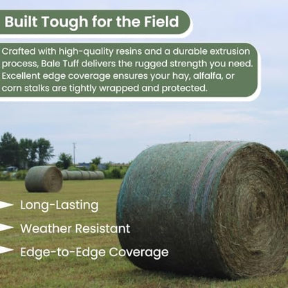Bale Tuff Round Bale Net Wrap - Green - 48inx9840ft - 5-Ft Balers - 1 Roll | Heavy-duty Extruded Resins, High-density Silage Compression, Solar UV-resistant Mesh, Smooth-feed design