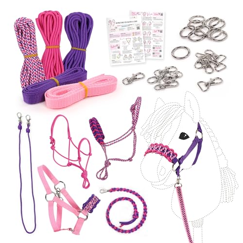 kullaloo DIY Hobby Horse Halter Kit ✦ Make Stick Horse Head Collars, Rope Halters & Reins ✦ Includes Digital Instructions (PDF) ✦ Purple/Pink - color: Halter purple / pink