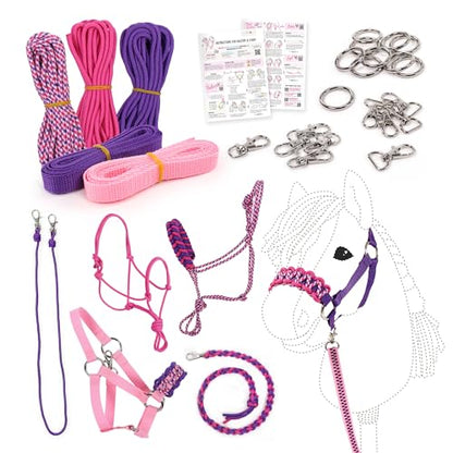 kullaloo DIY Hobby Horse Halter Kit ✦ Make Stick Horse Head Collars, Rope Halters & Reins ✦ Includes Digital Instructions (PDF) ✦ Purple/Pink - color: Halter purple / pink
