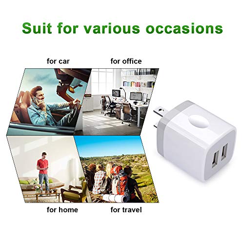 USB Plug, USB Wall Charger 3 Pack, GiGreen Dual Port Electrical Plug Outlet