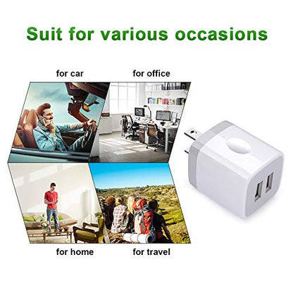 USB Plug, USB Wall Charger 3 Pack, GiGreen Dual Port Electrical Plug Outlet