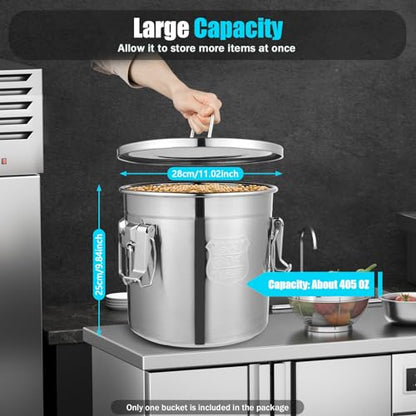 12L/3.2 Gal Stainless Steel Airtight Food Storage Canister, 304 Stainless Steel Storage Bucket with Lid & Handles, Leakproof Rice Grain Container, Sugar, Flour Storage Bin for Kitchen, Restaurant