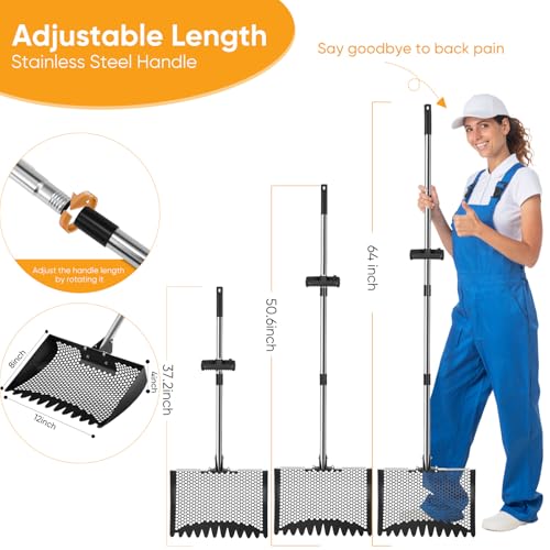 12inch Chicken Poop Scooper & Rake 2-in-1 with Adjustable Handle - color: Black