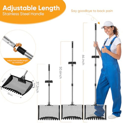 12inch Chicken Poop Scooper & Rake 2-in-1 with Adjustable Handle - color: Black