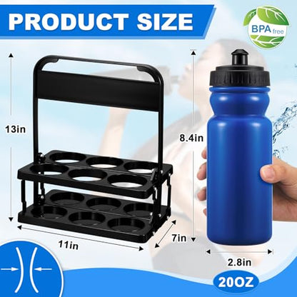 Suclain Squeeze Water Bottles with Carrier, 14 Pcs, Dark Blue - color: Dark Blue