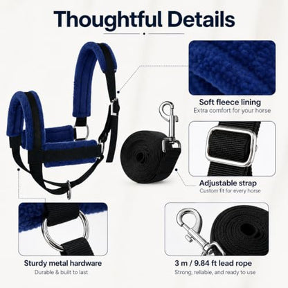 2-Pack Cow Halter with 3M Leading Rope, 15.5"-19.5" Adjustable Nylon Cattle Halter for Cows Bulls Horses Livestock, Farm Training Harness - size: 15.5"-19.5"