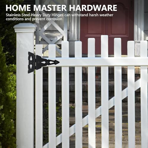 HOME MASTER HARDWARE 8" Heavy Duty Gate Hinges, 4 Pack T Strap Hinges | Outdoor Hinges for Wood Fence, Barn and Shed Door, Rotate 270 Degrees, Included Screws, 50LBS Capacity, Steel, Black Finish