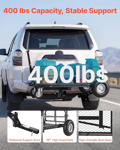 VEVOR Hitch Mount Cargo Carrier on Wheels, 36.2" x 21.3" x 11.8", 2-in-1 Folding Rear Luggage Rack Basket & Cargo Cart with Hitch Stabilizer, Fits 2" Receiver for SUV Pickups, 400LBS Load Capacity - size: 36.2" x 21.3" x 11.8"