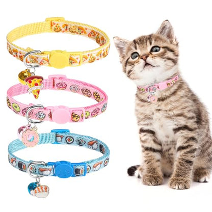 BINGPET Cat Collar Breakaway with Bell, Cute Kitten Collar Accessories - color: Food-3pcs
