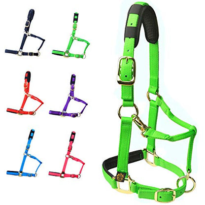 T TEKE Adjustable Horse Halters by Heavy Duty Soft Nylon, Padded with Anti-rubbing Waffle Neoprene on Both Crown & Nose - color: Green, size: Pony (S)