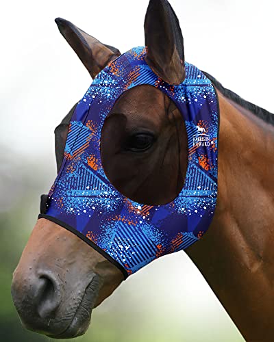 Harrison Howard Super Comfort Stretchy Fly Mask Large Eye Space with UV Protection Soft on Skin with Breathability Chic Blue M Cob - color: Chic Blue, size: Cob (Medium)