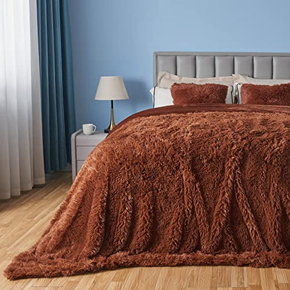 GONAAP Fuzzy Faux Fur Queen Blanket for Couch, Coffee, 90"x90" - color: Coffee, size: Queen(90"x90")