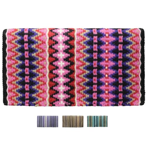Tahoe Tack Reya Western Show Saddle Blanket – Handwoven 100% New Zealand Wool, Oversized 34" x 38", Heavyweight 5+ lbs, Vibrant Design, Ideal for Layering at Shows, Parades & Rodeos - color: Pink/Purple/Fuscia/Black/White
