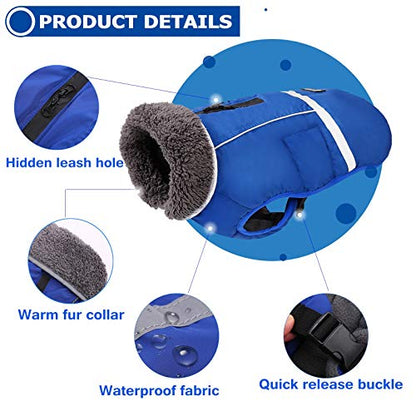 QBLEEV Warm Dog Coat, Reflective Dog Jacket, Waterproof Dogs Winter Coat - color: Blue, size: Large