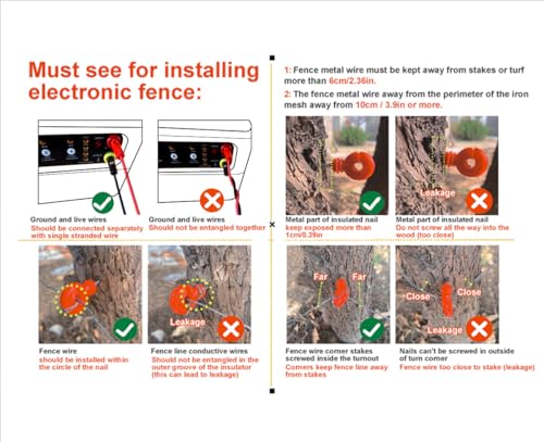 30 Miles/48km Solar Electric Fence Charger 0.3J-1.5J Adjustable,656ft Electric Fence Polywire 50Pcs Electric Fence Insulators&1 Insulated Sleeve